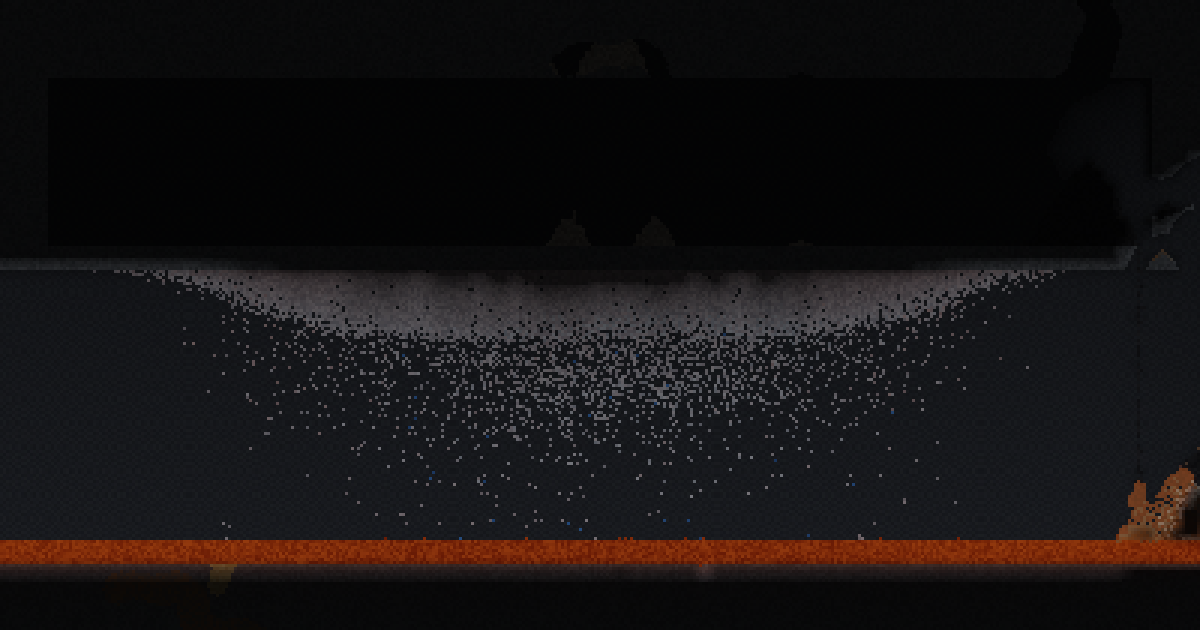 Water poured onto a pool of molten rock underground, throwing off a cloud of steam that lights the cavern.